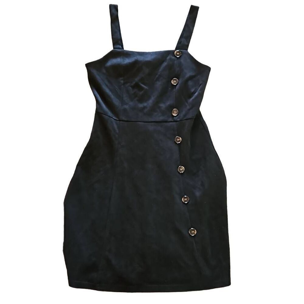 Allegra K Faux Suede Jumper Dress Black Small